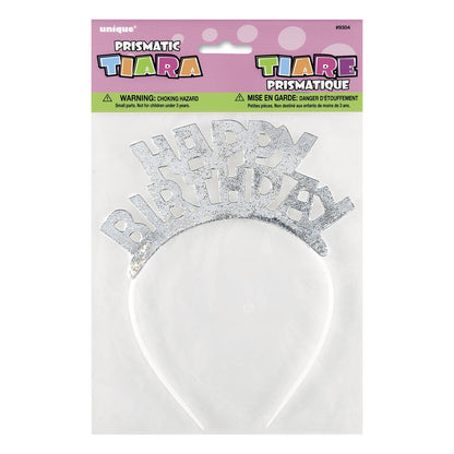 White-Silver - Back - Unique Party Prismatic Happy Birthday Tiara