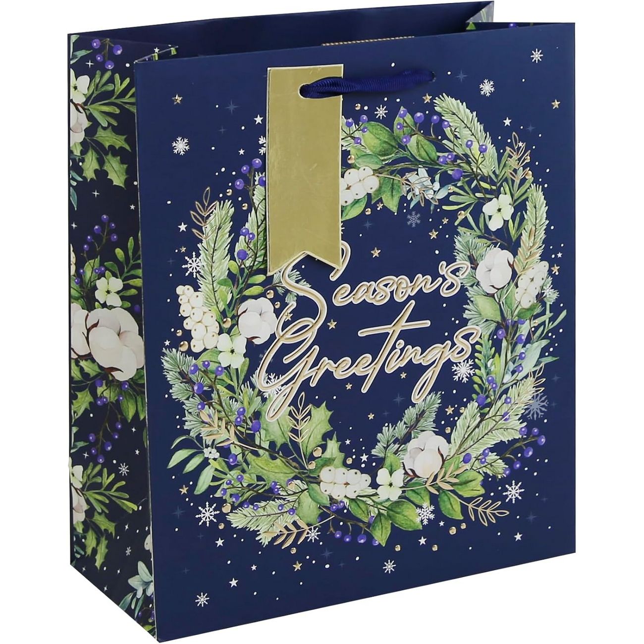 Blue-Green-White - Front - Eurowrap Seasons Greetings Embossed Christmas Gift Bag (Pack of 12)