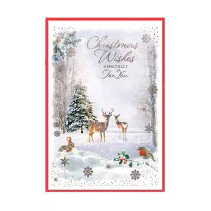 Multicoloured - Front - Simon Elvin Deer Snow Scene Christmas Greetings Card (Pack of 6)