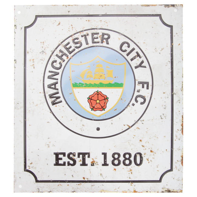 White-Black - Front - Manchester City FC Official Retro Football Crest Bedroom Sign