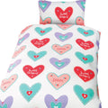 Multicoloured - Front - Hearts Childrens-Girls Single Duvet Cover Bedding Set
