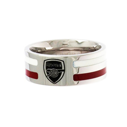 Silver-Red-White - Front - Arsenal FC Official Colour Stripe Football Crest Ring