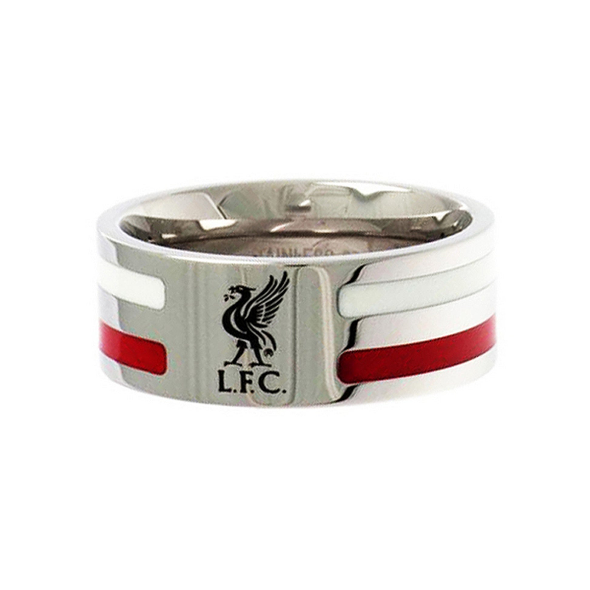 Silver-Red-White - Front - Liverpool FC Official Colour Stripe Football Crest Ring