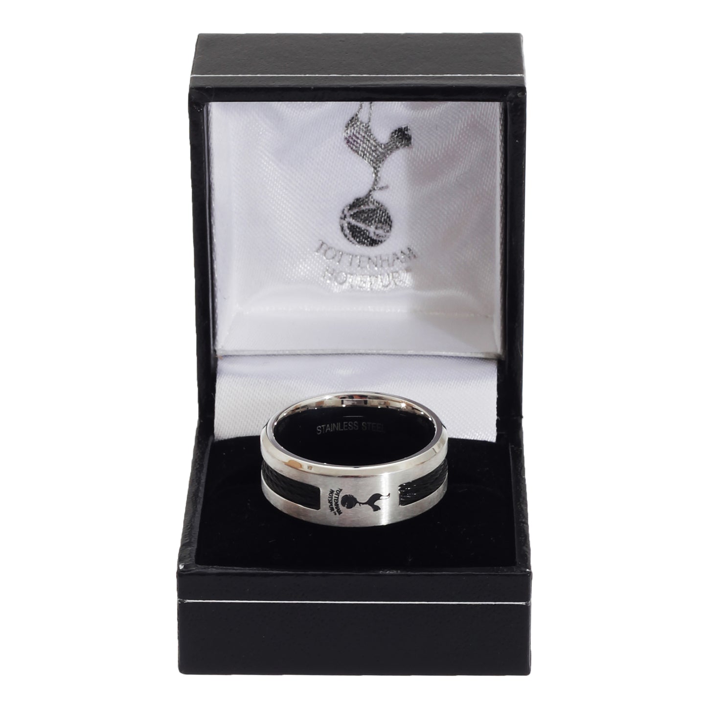 Silver-Black - Front - Tottenham Hotspur FC Official Metal Football Crest Ring With Black Inlay