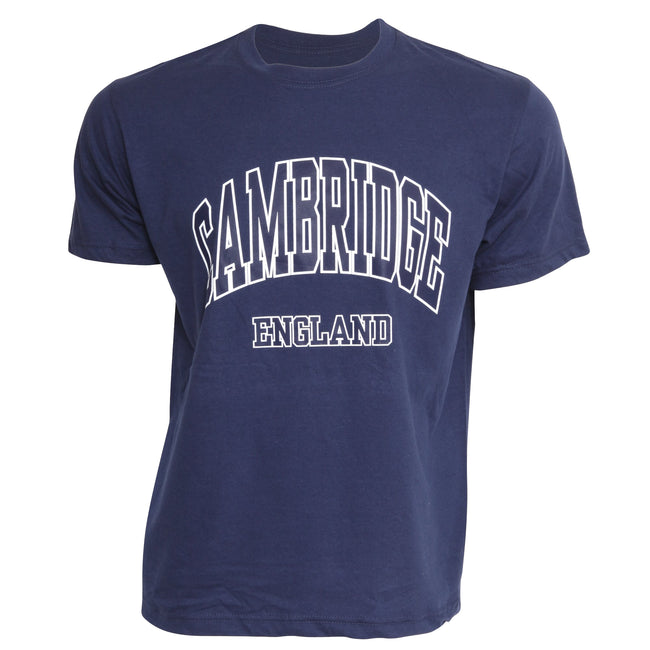 Navy - Front - Mens Cambridge England Print 100% Cotton Short Sleeve Casual T-Shirt-Top