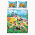 Blue-Green-White - Close up - Animal Crossing Beach Duvet Cover Set