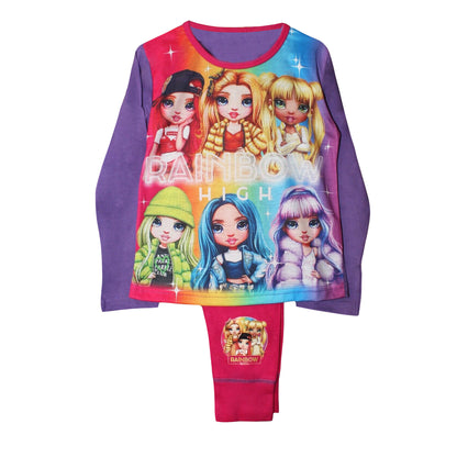 Pink-Purple-Yellow - Front - Rainbow High Girls Characters Long Pyjama Set