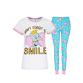 White-Pink-Blue - Front - Dumbo Womens-Ladies Don´t Forget To Smile Pyjama Set
