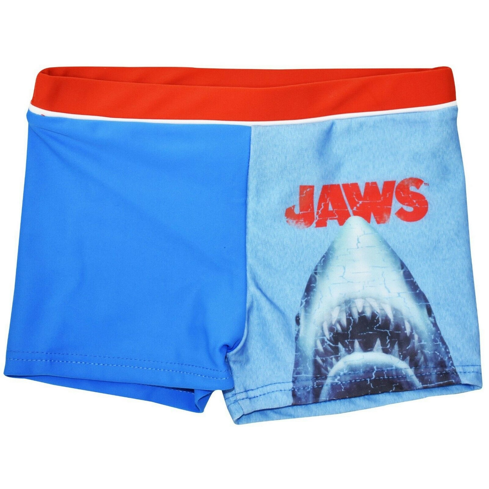 Blue-Red - Front - Jaws Childrens-Kids Shark Swimming Trunks