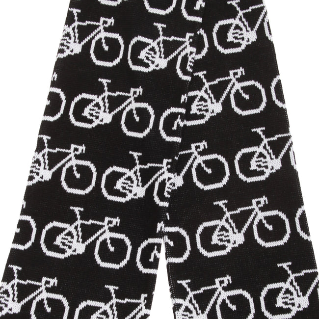 Black-White - Back - FLOSO Unisex Bicycle Pattern Knitted Winter Scarf With Fringe