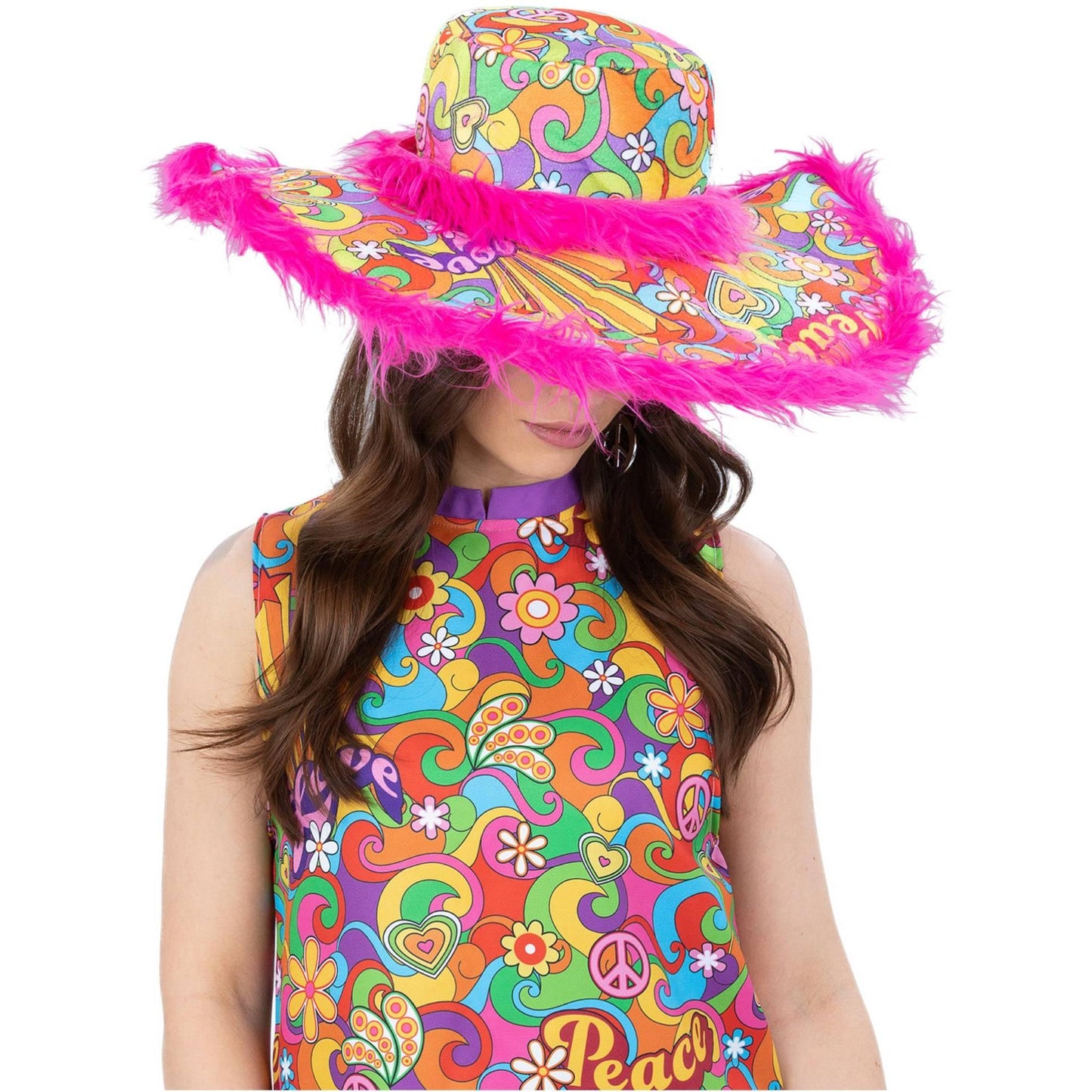 Multicoloured - Back - Smiffys Unisex Adult Summer Of Love Hippie Sun Hat
