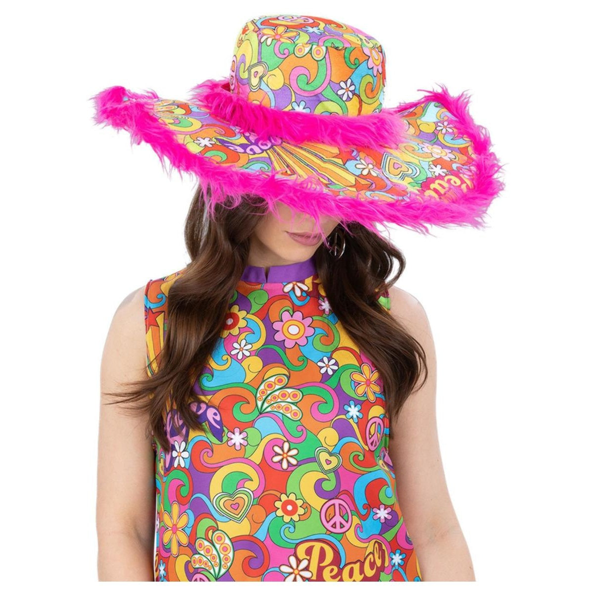 Multicoloured - Front - Smiffys Unisex Adult Summer Of Love Hippie Sun Hat