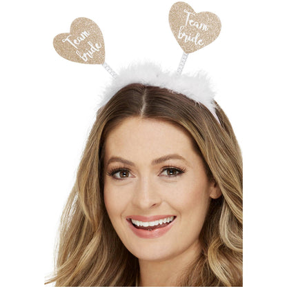 White - Back - Smiffys Womens-Ladies Team Bride Heart Boppers Headband