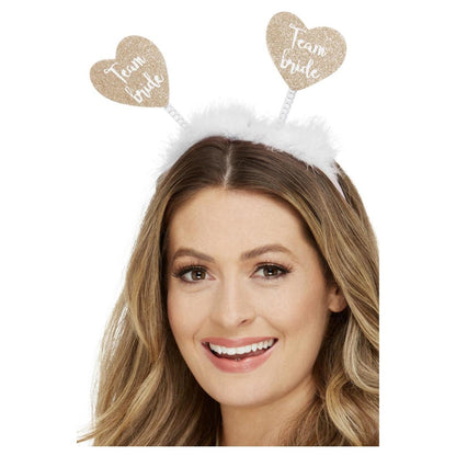 White - Front - Smiffys Womens-Ladies Team Bride Heart Boppers Headband