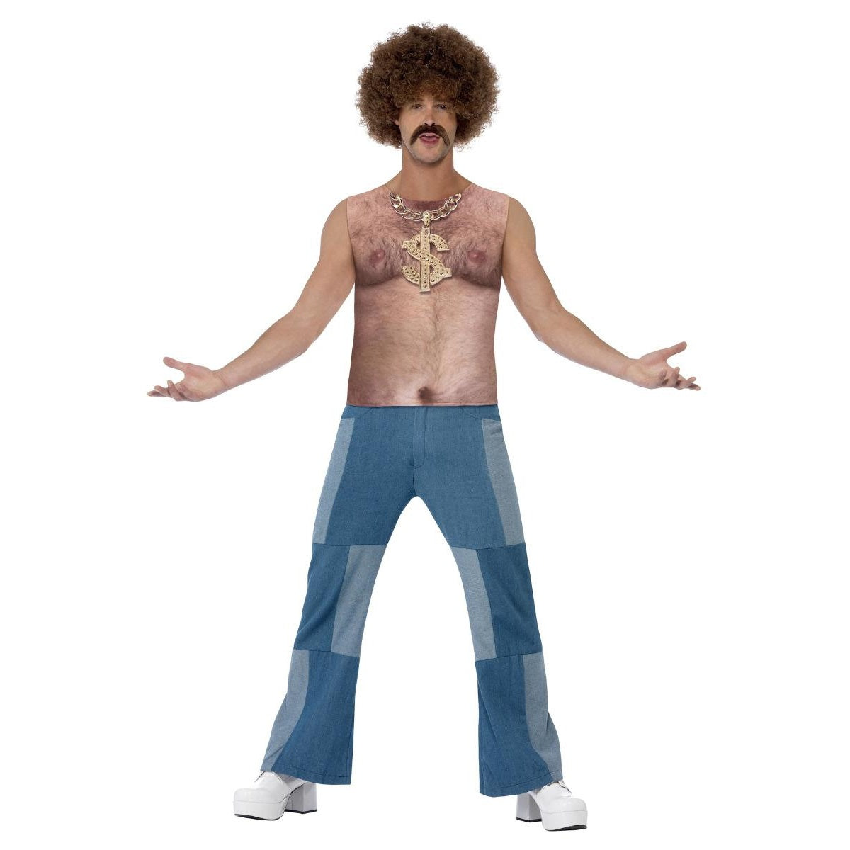 Nude - Front - Smiffys Unisex Adult 70s Realistic Hairy Chest Costume Top