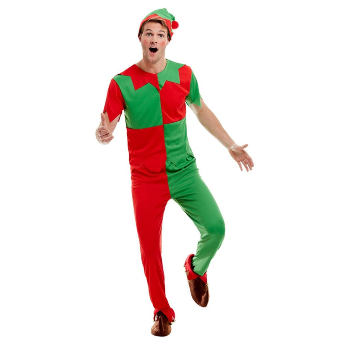 Green-Red - Front - Smiffys Unisex Adult Elf Costume Set