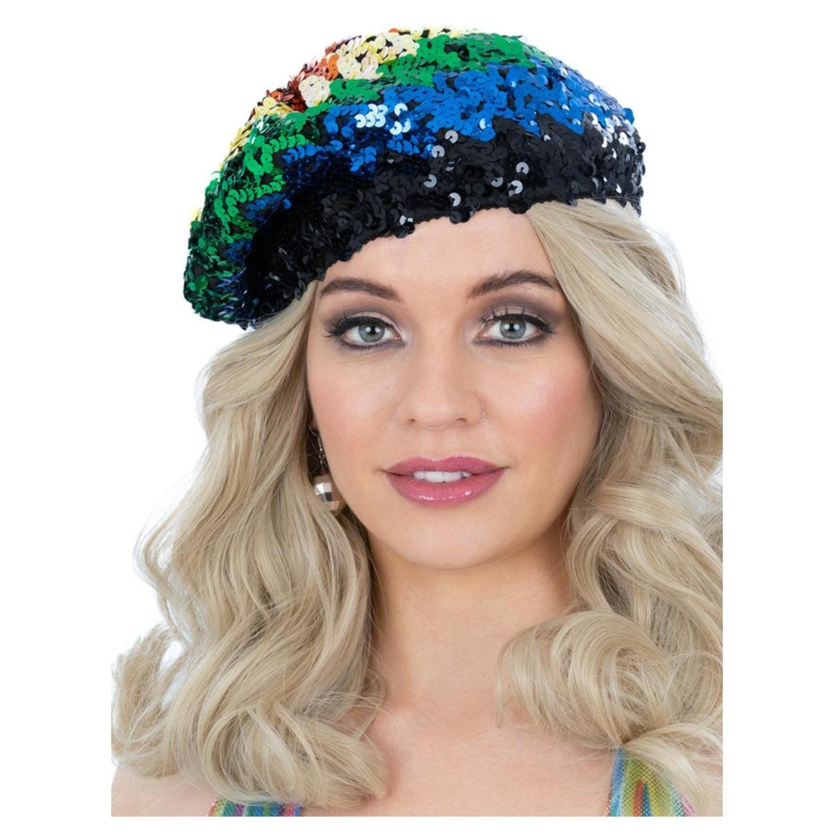 Multicoloured - Front - Smiffys Unisex Adult Rainbow Sequin Costume Beret