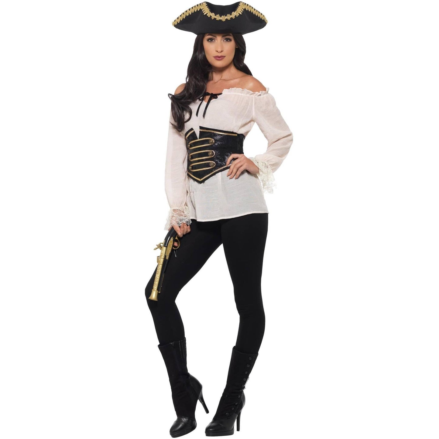 White - Back - Smiffys Womens-Ladies Deluxe Pirate Costume Dress