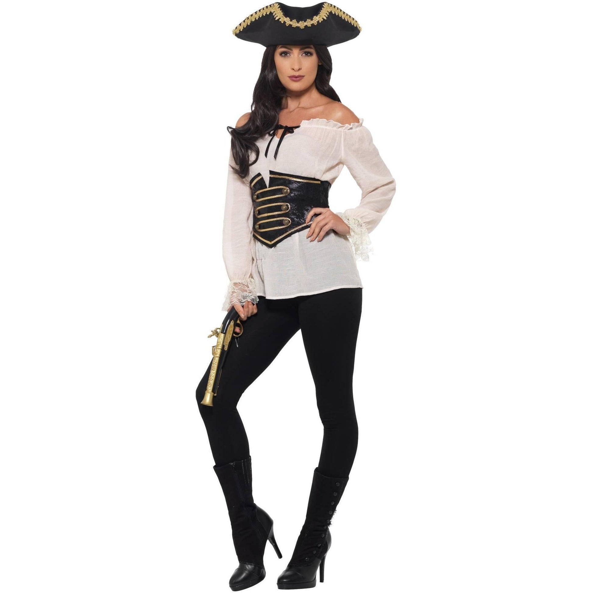 White - Back - Smiffys Womens-Ladies Deluxe Pirate Costume Dress
