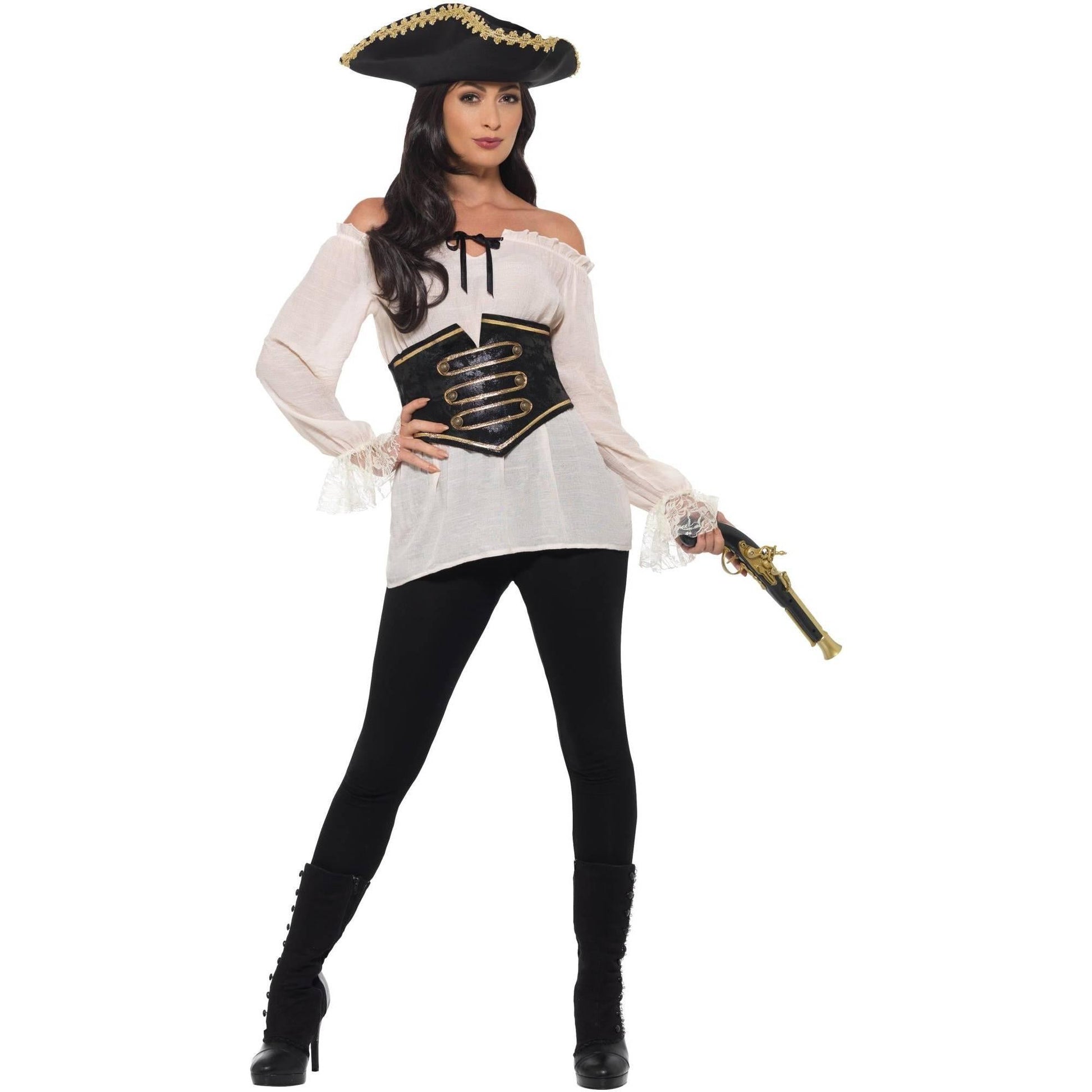 White - Side - Smiffys Womens-Ladies Deluxe Pirate Costume Dress
