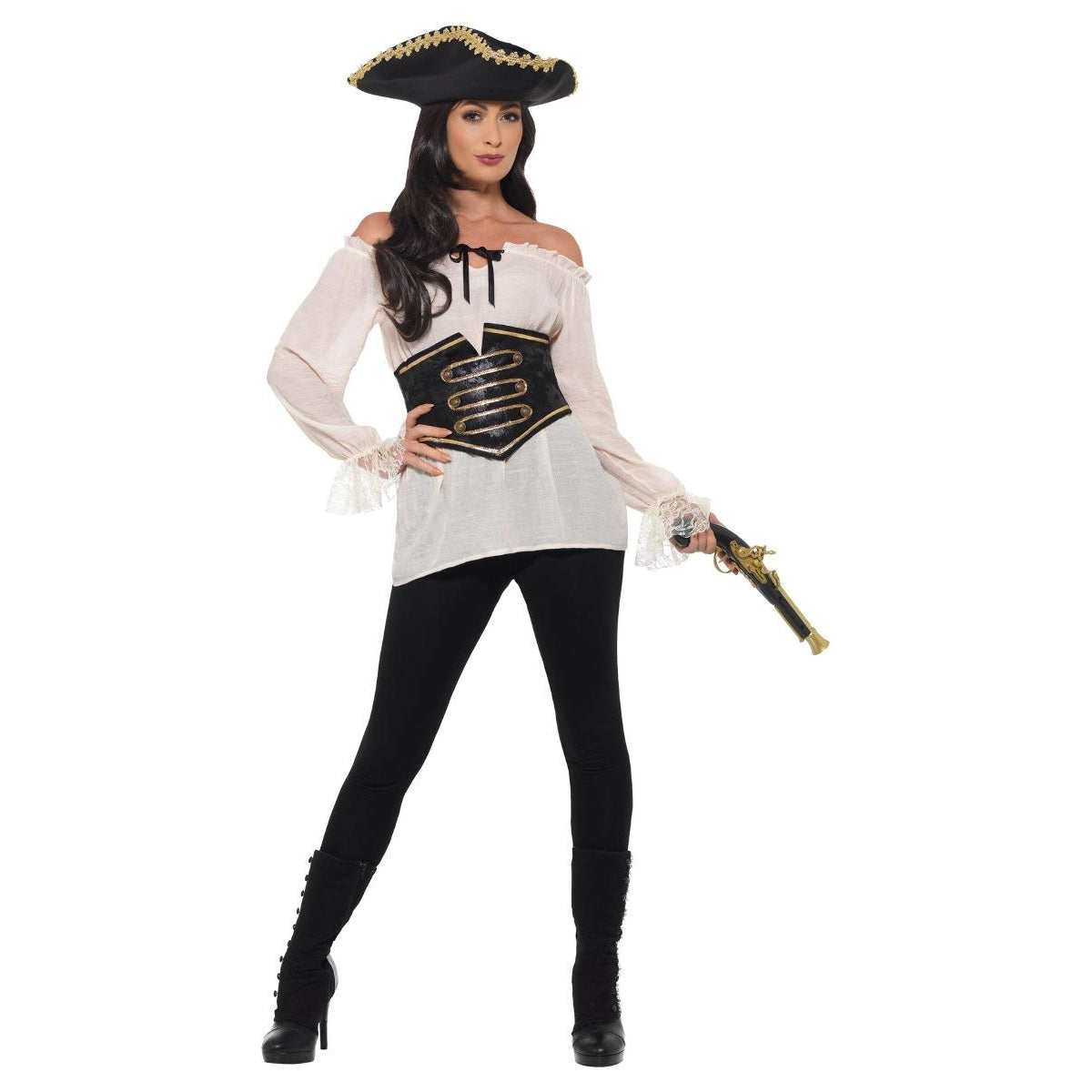 White - Front - Smiffys Womens-Ladies Deluxe Pirate Costume Dress