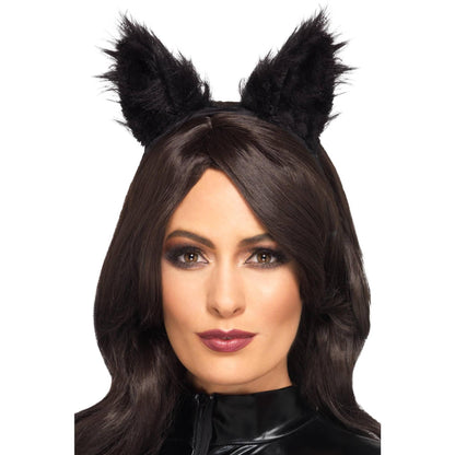 Black - Back - Smiffys Cat Ears Long Pile Fur Headband