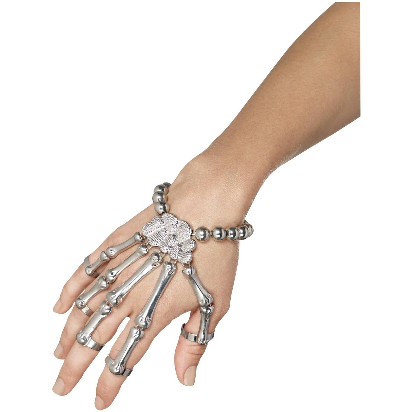 Silver - Back - Smiffys Skeleton Hand Bracelet