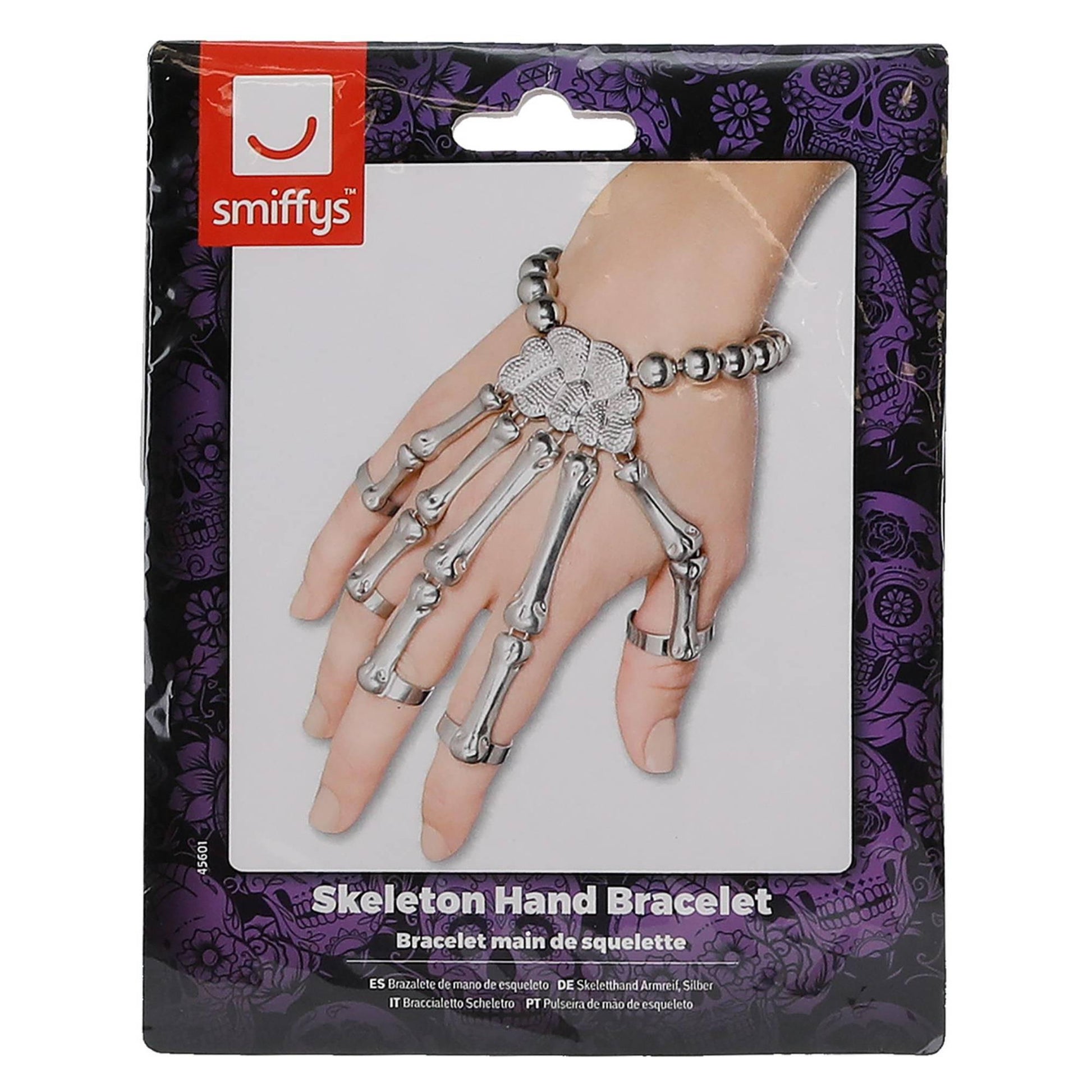 Silver - Side - Smiffys Skeleton Hand Bracelet