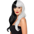 Black-Grey - Back - Smiffys Womens-Ladies Deluxe Two Tone Fringe Wig