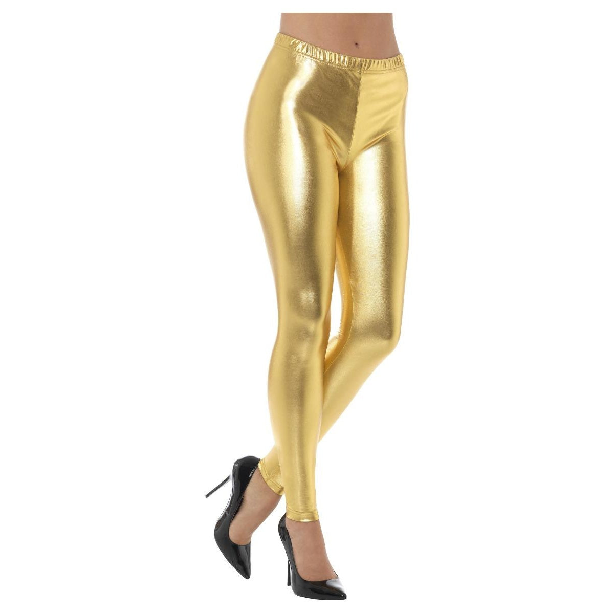 Gold - Front - Smiffys Womens-Ladies 80s Disco Metallic Leggings