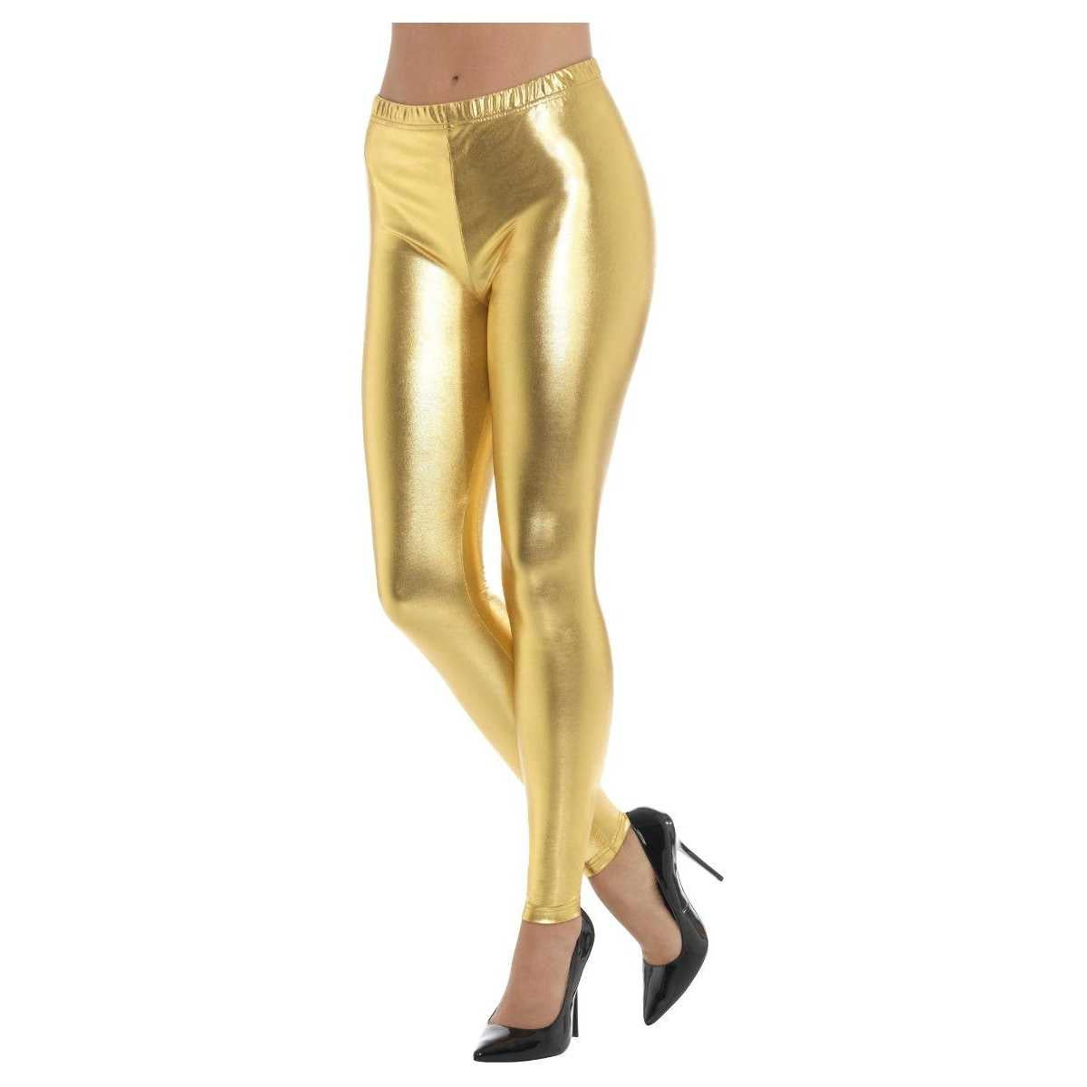 Gold - Back - Smiffys Womens-Ladies 80s Disco Metallic Leggings