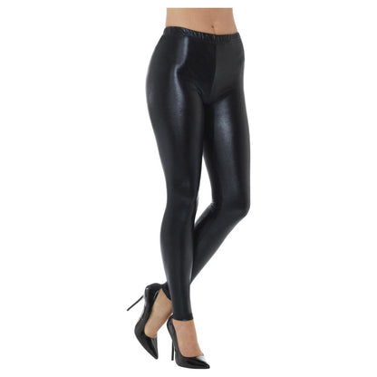 Black - Front - Smiffys Womens-Ladies 80s Disco Metallic Leggings