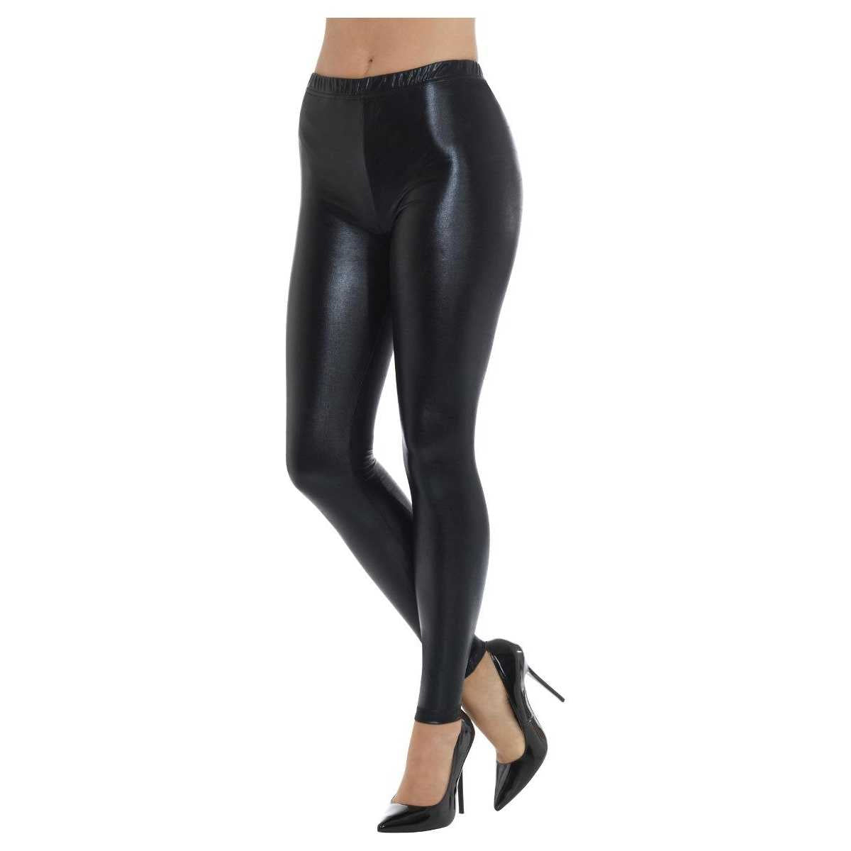 Black - Back - Smiffys Womens-Ladies 80s Disco Metallic Leggings