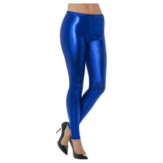 Blue - Front - Smiffys Womens-Ladies 80s Disco Metallic Leggings