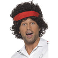 Brown - Back - Smiffys Mens 1980s Ace Tennis Player Wig