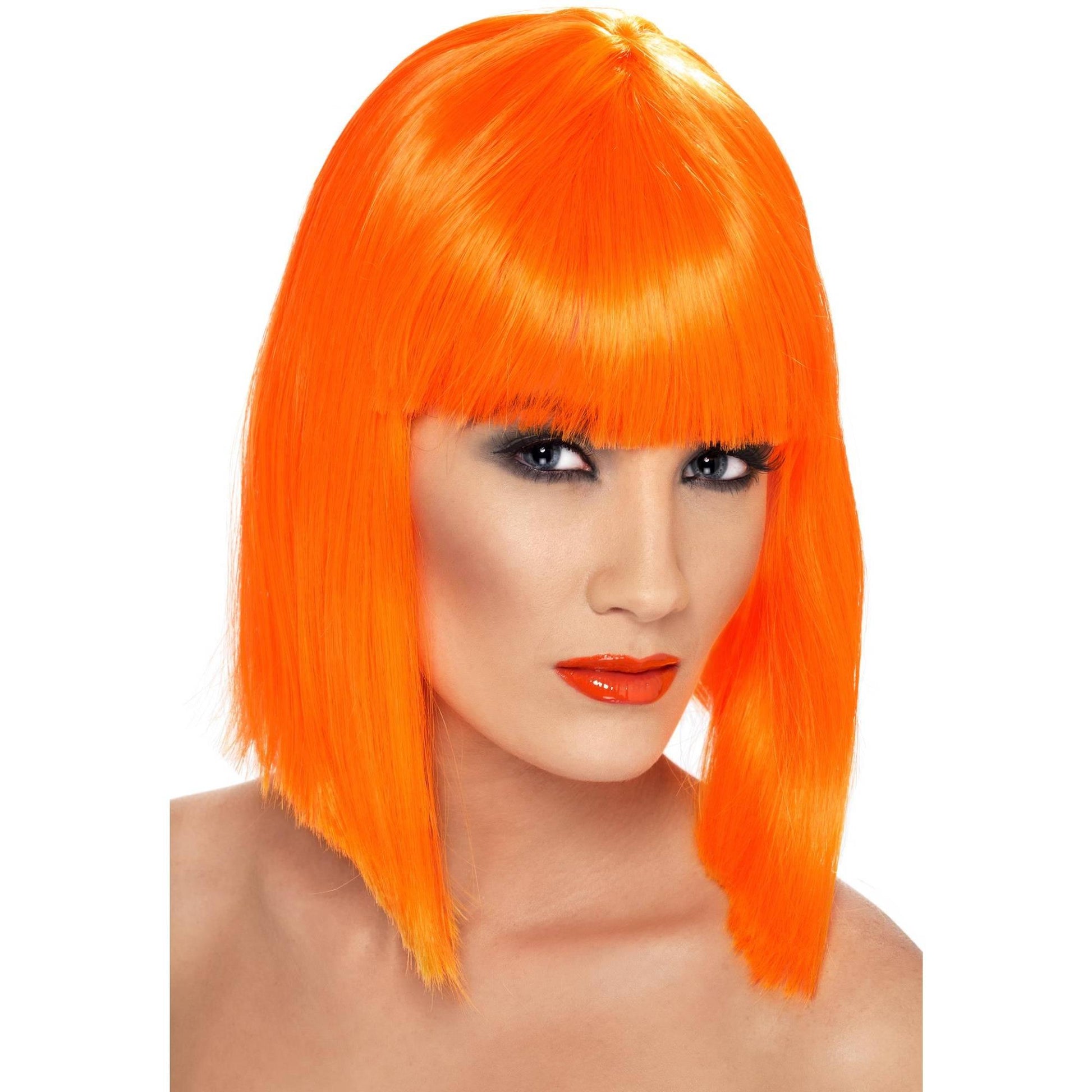 Neon Orange - Back - Smiffys Womens-Ladies Glam Wig