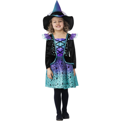 Black-Purple-Turquoise - Pack Shot - Smiffys Girls Cosmic Witch Costume Set