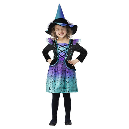 Black-Purple-Turquoise - Front - Smiffys Girls Cosmic Witch Costume Set