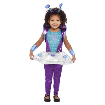 Purple-Blue-Silver - Front - Smiffys Girls Alien Costume Set
