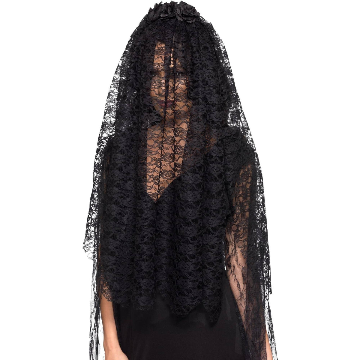 Black - Back - Smiffys Womens-Ladies Widow Costume Veil