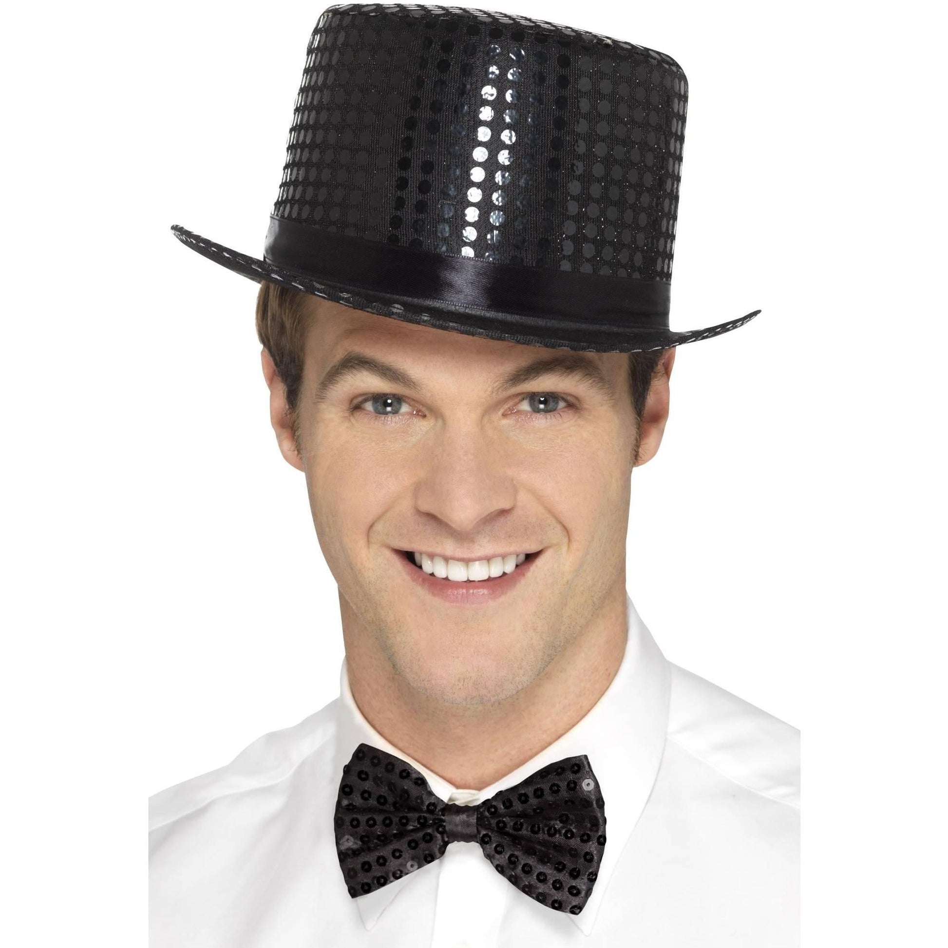 Black - Back - Smiffys Unisex Adult Sequin Top Hat