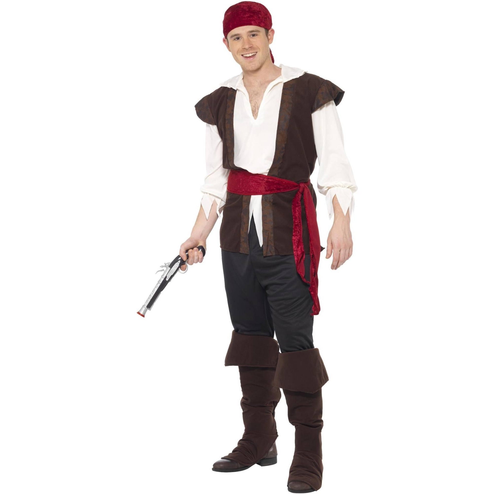 Brown - Back - Smiffys Mens Pirate Costume Set