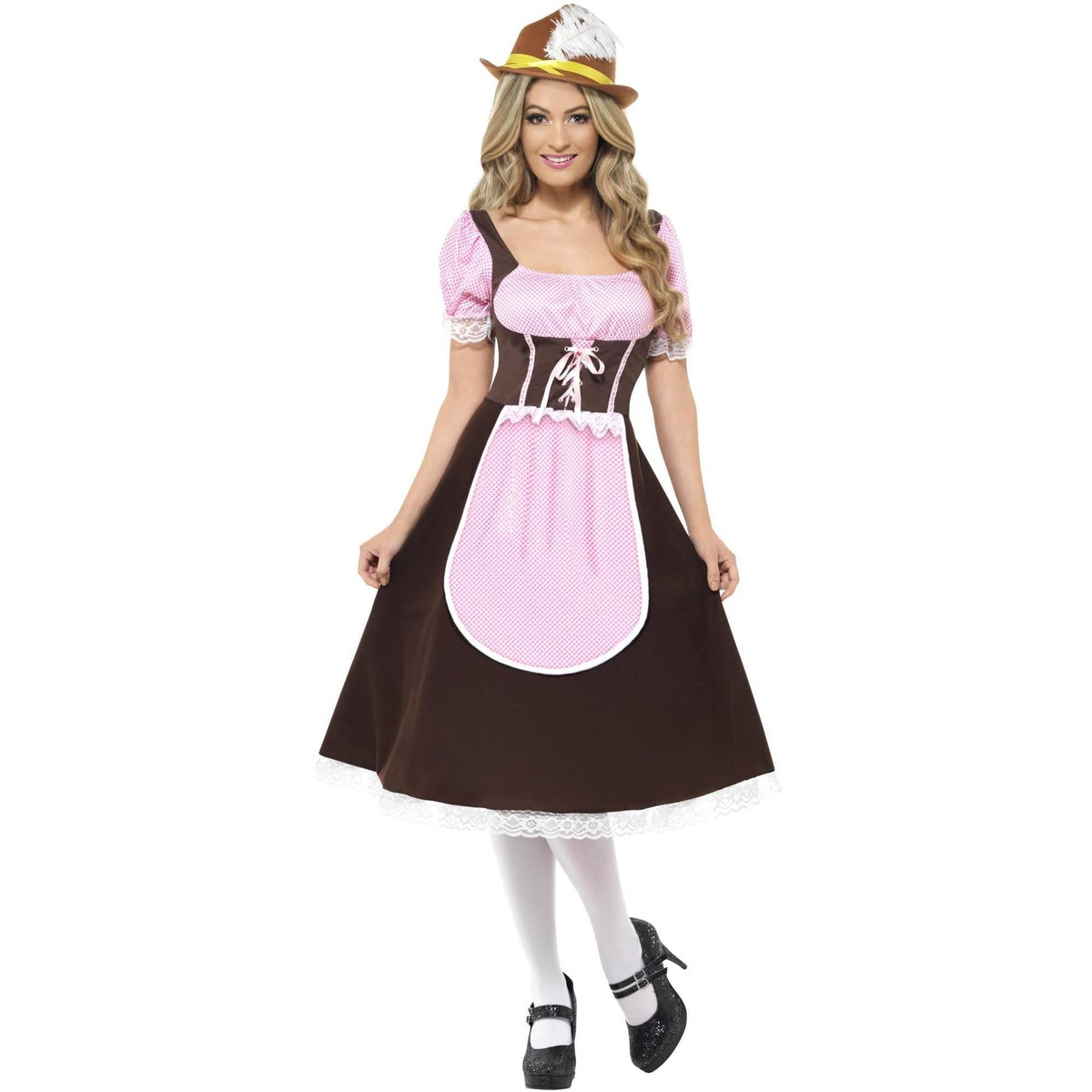 Brown-Pink - Back - Smiffys Womens-Ladies Tavern Long Costume Dress