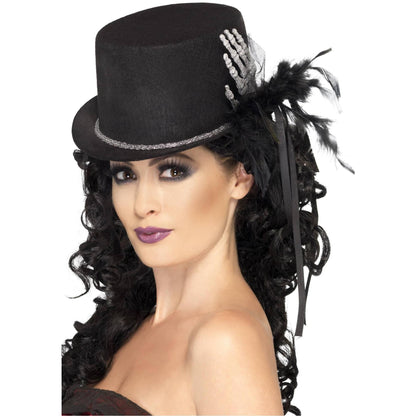 Black-Silver - Back - Smiffys Womens-Ladies Skeleton Hand Costume Hat