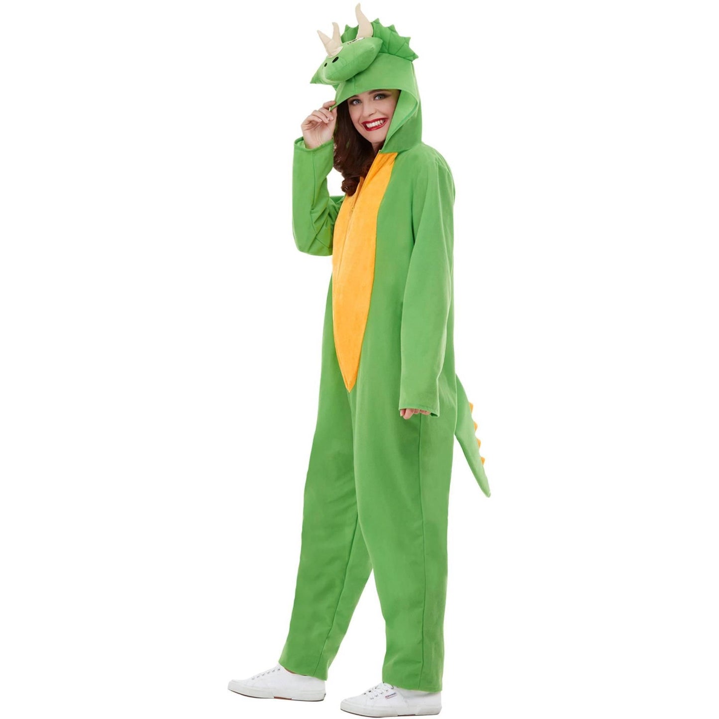 Green-Yellow - Lifestyle - Smiffys Unisex Adult Dinosaur Costume Jumpsuit