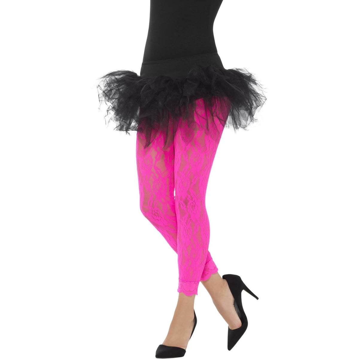 Neon Pink - Back - Smiffys Womens-Ladies 80s Lace Leggings