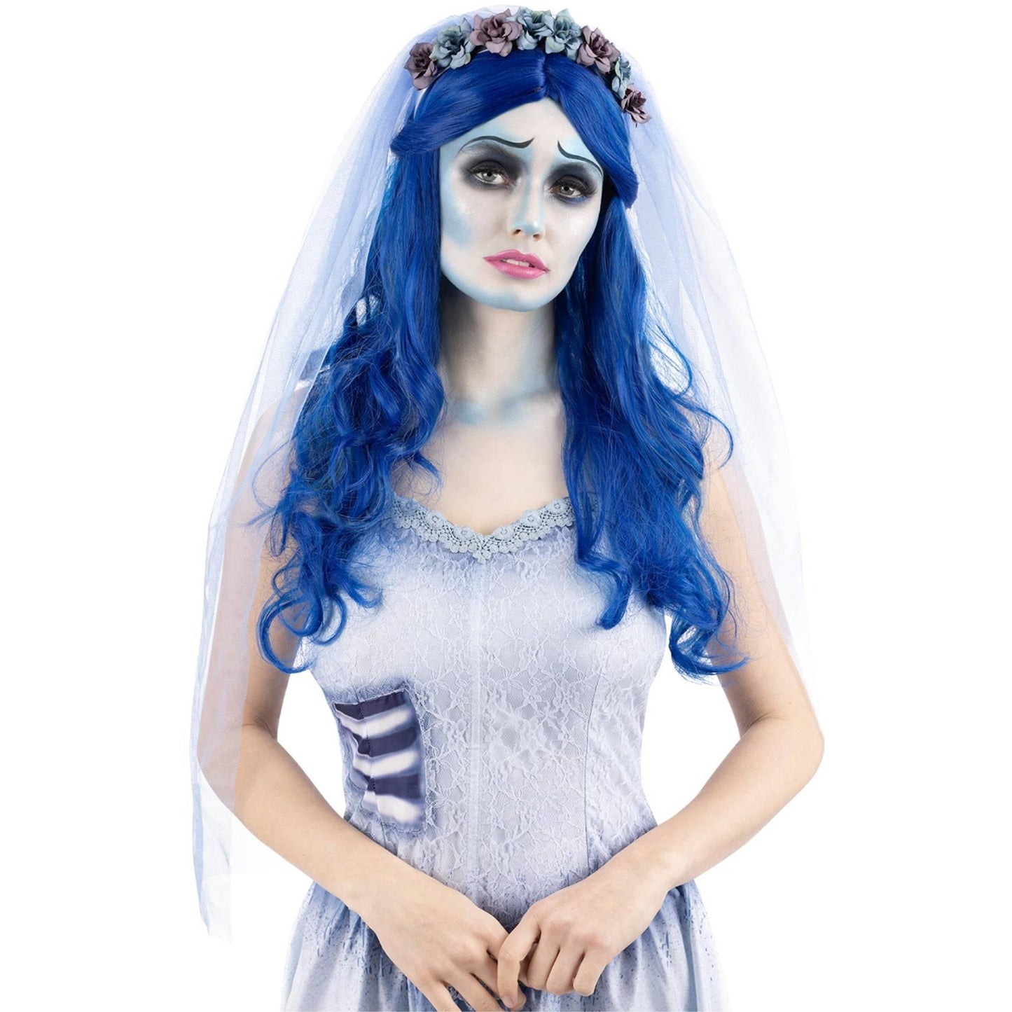 Blue - Back - Corpse Bride Womens-Ladies Emily Wig