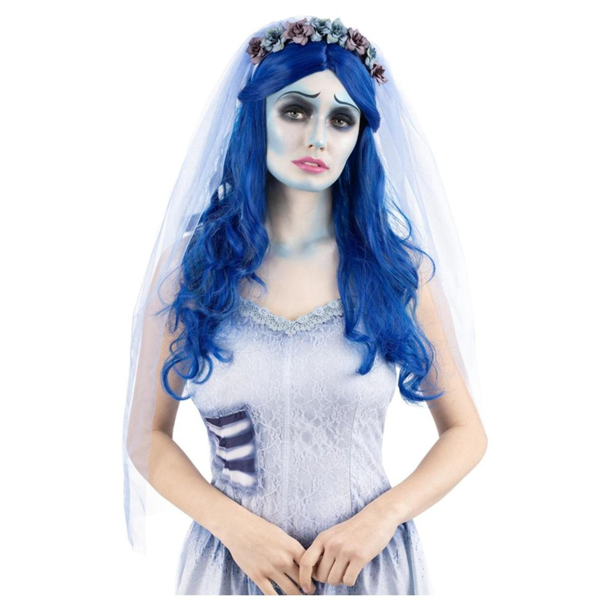 Blue - Front - Corpse Bride Womens-Ladies Emily Wig