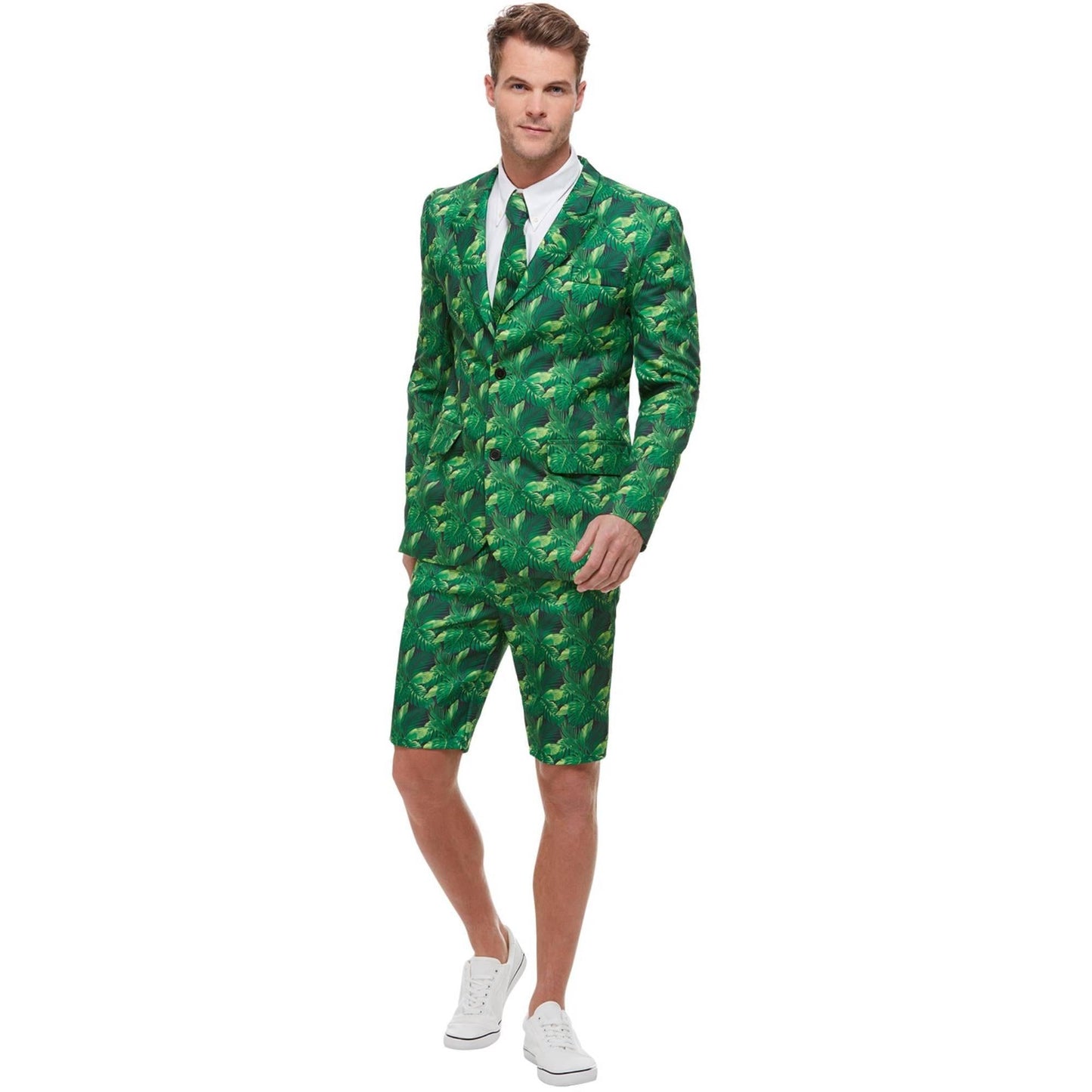 Green - Back - Smiffys Mens Palm Print Costume Suit Set