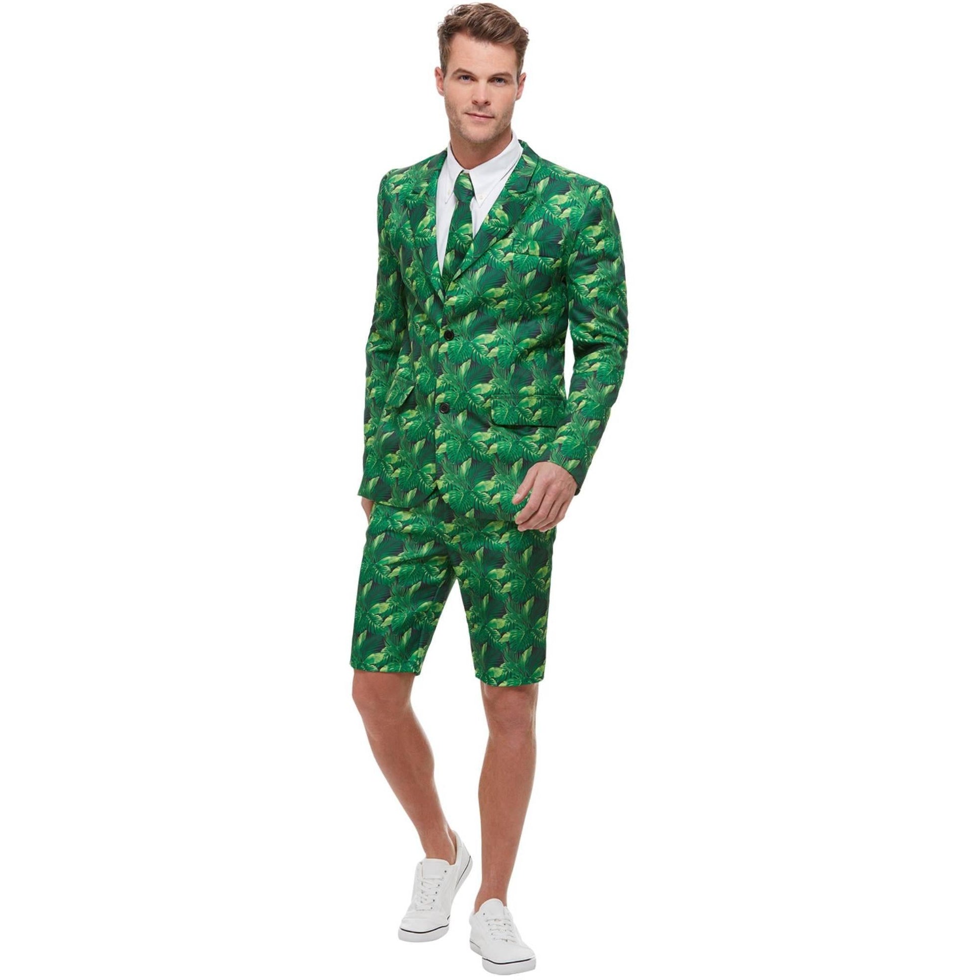 Green - Back - Smiffys Mens Palm Print Costume Suit Set